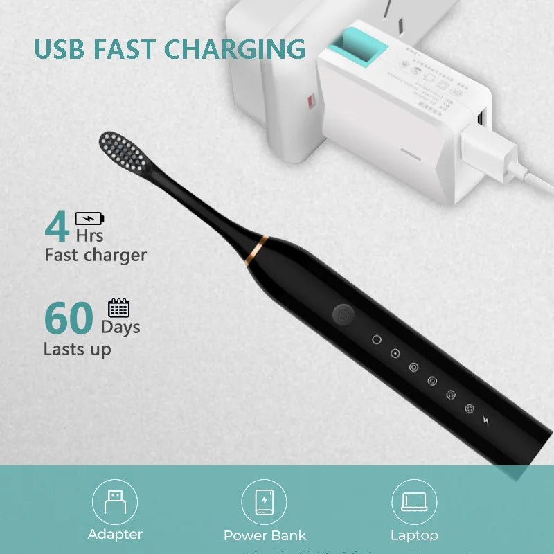 Sonic Electric Toothbrush Smart Tooth Brush Ultrasonic Automatic Toothbrush 6 Modes USB Rechargeable Adult IPX7 Waterproof J189