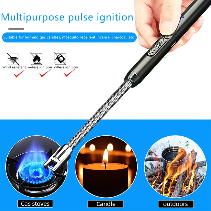 360° Arc Windproof Flameless Plasma Ignition BBQ Lighter USB Long Kitchen Lighter Candle Gas Stove Gas Lighter