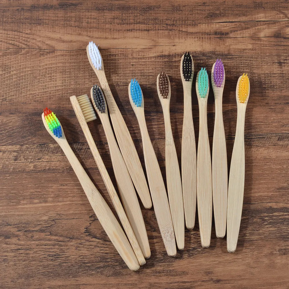 10Pcs Colorful Toothbrush Natural Bamboo Tooth Brush Sets Soft Bristle Charcoal Teeth Eco Bamboo Toothbrushes Dental Oral Care