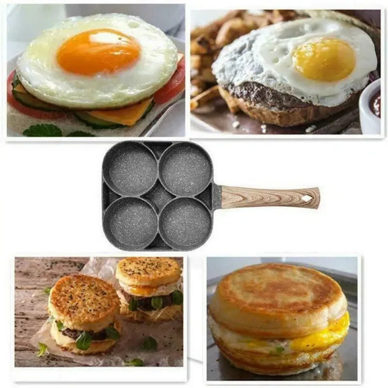 1 egg frying pan, breakfast, non stick pan, ham pancake maker, wooden handle egg burger pan, 4-hole, induction cooker, gas stove