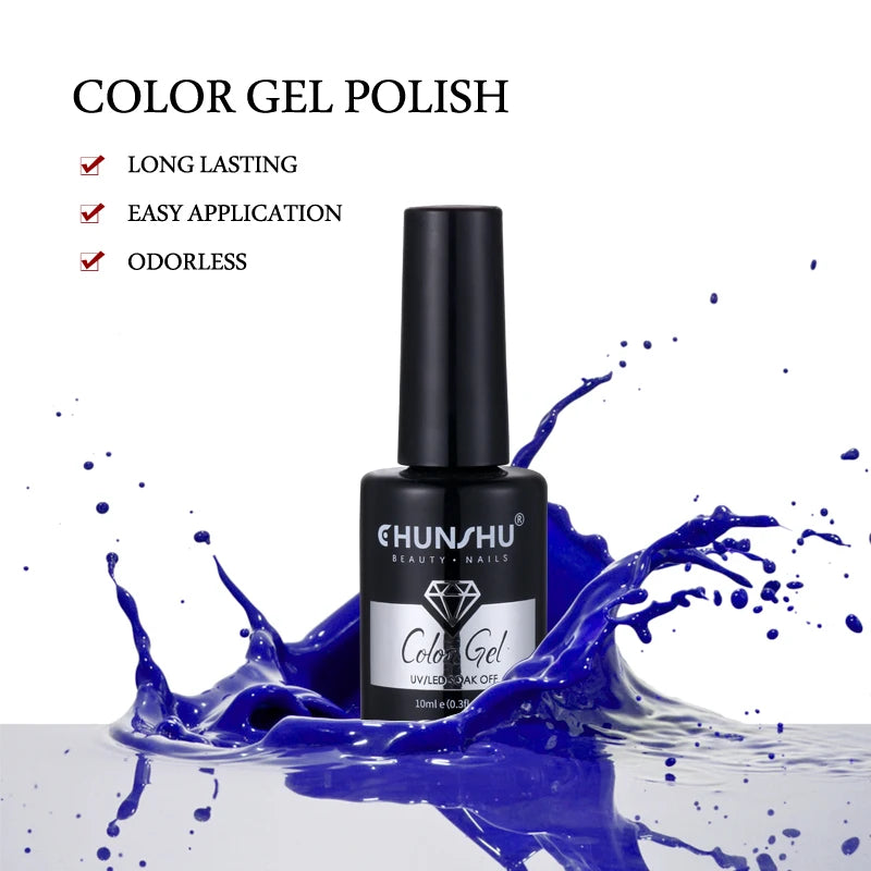 CHUNSHU 10ml Nail Gel Polish Ocean Blue Color UV LED Gel Lacquer Long Lasting Semi Permanent Nail Art Soak Off Base Top Coat Gel