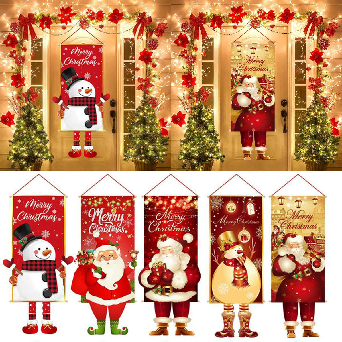 2023 Christmas Hanging Flag Banner Christmas Decorations For Home Door Christmas Ornaments Xmas Navidad Noel Gifts New Year 2024