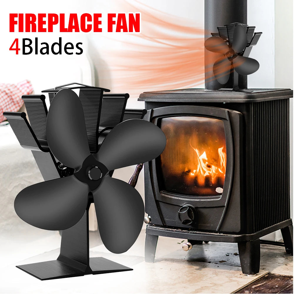 4 Blade Stove Fan Heat Powered Log Wood Burner Fireplace Fan Eco-fan Quiet Home Heater Winter Warmer Efficient Heat Distribution