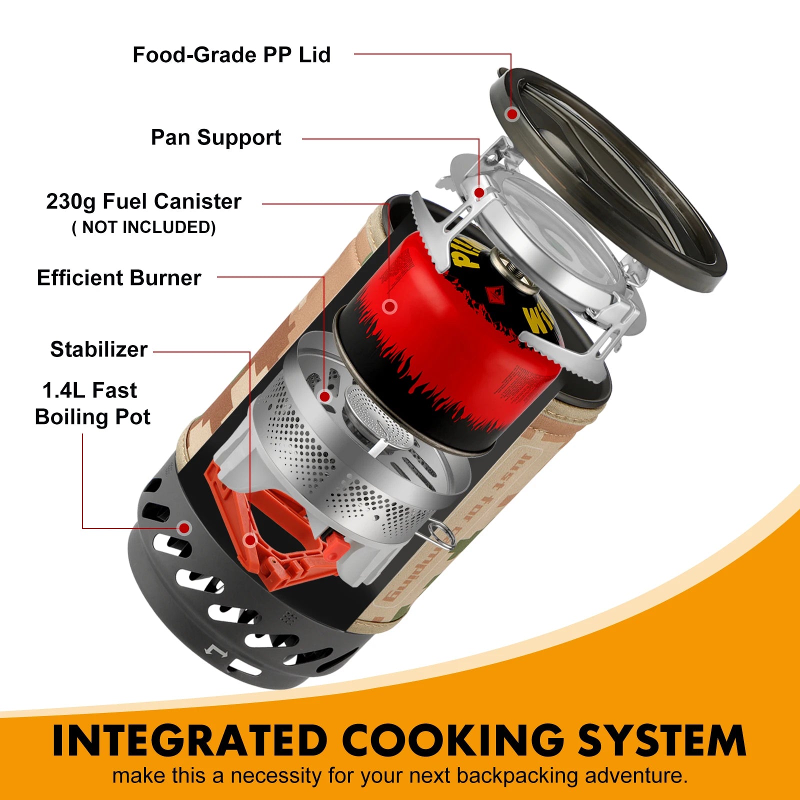 1.4L Backpacking Stove Camping Propane Cooking Gear | Portable  Camp Burner System with Tripod, Pot Support