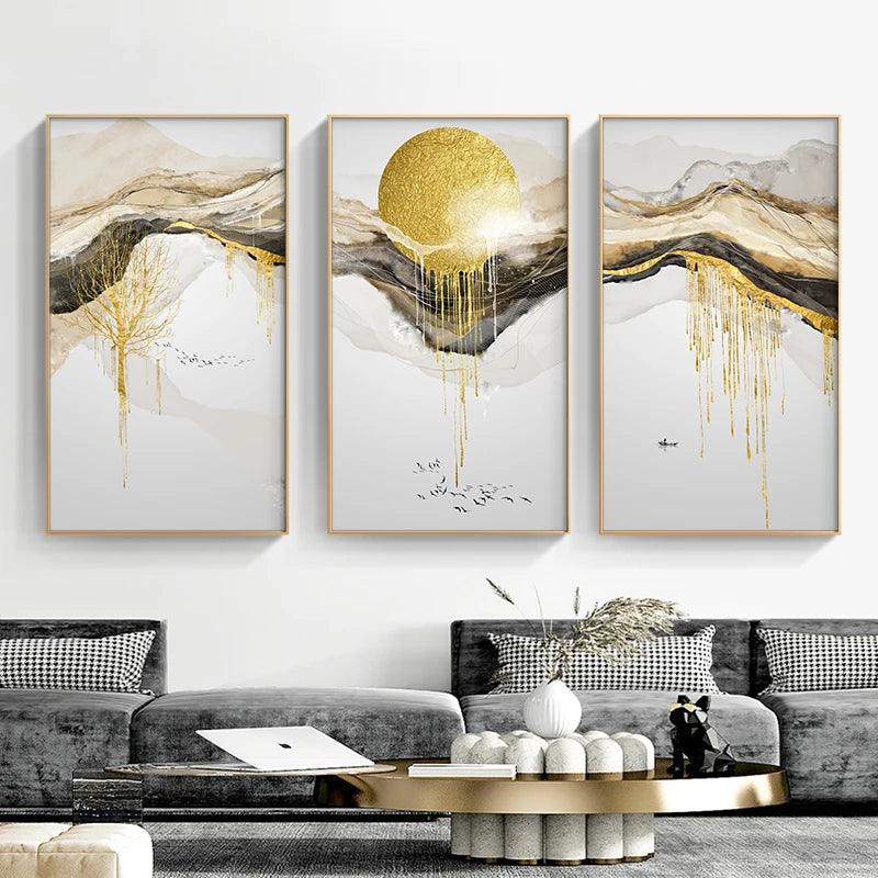 Abstract Golden Sun Canvas Painting Landscape Wall Pictures Big Posters Prints Fashion Tableaux Living Room Nordic Wall Art Deco - Twinsupliers