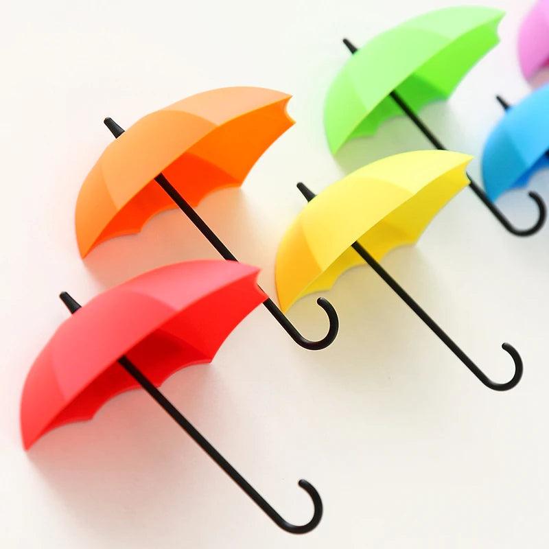 Adhesive Bathroom Wall Sticker Kitchen Decor Hook Creative Umbrella Shape Key Hanger Cute Bag Holder Living Room Home Decoration - Twin suppliers 