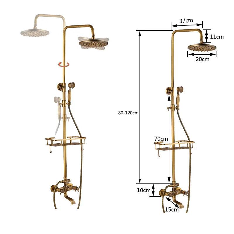 Antique Brass Wall Mounted Bathtub Shower Set Faucet Dual Handle with Commodity Shelf Long Spout Bathroom Shower Mixers Rainfall - Twinsupliers