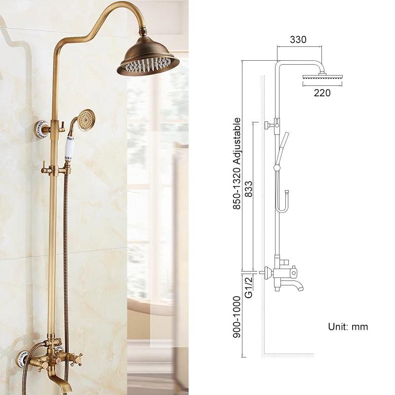 Antique Rain Shower Faucets Set with Hand Brass Wall Mounted Shower Mixer for Bathroom Bath Luxury Rainfall Shower Set EL4006T - Twinsupliers