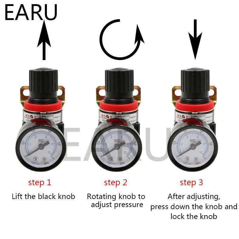 AR2000 G1/4'' Pneumatic Mini Air Pressure Relief Control Compressor Regulator Treatment Units Valve with Gauge Fitting Wholesale - Twinsupliers