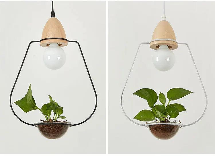 Art Deco Led Plant Pendant Light With Wood Base E27 Creative Rustic Pot Culture Hanging Lamp For Dining Room Cafe Bar Restaurant - Twinsupliers