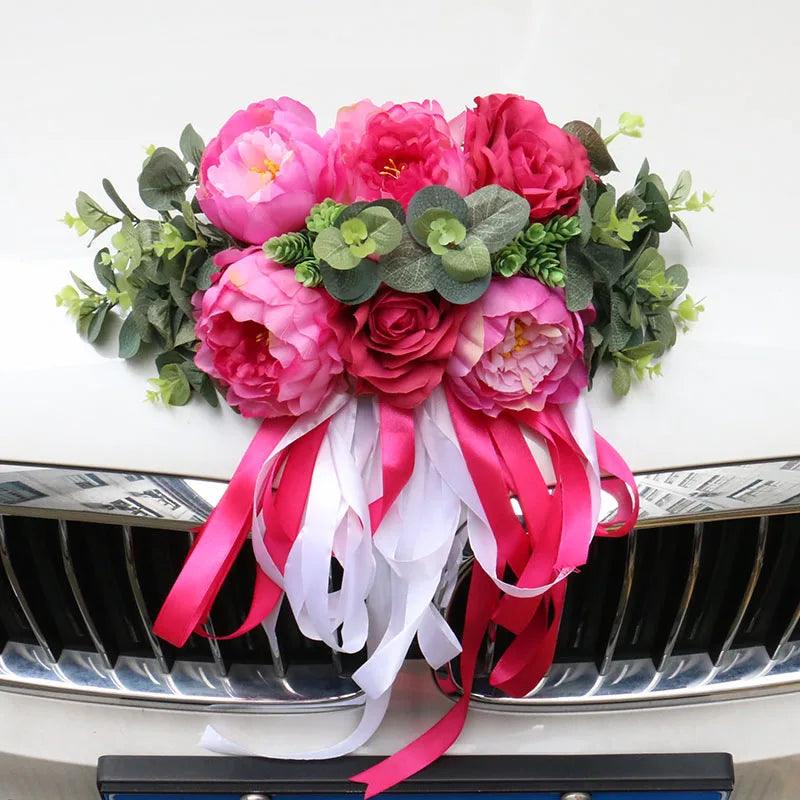 Artificial Flower Wedding Car Deco Kit Romantic Fake Rose Floral Valentine's Day Party Festival Decorative Supply Marriage Props - Twinsupliers