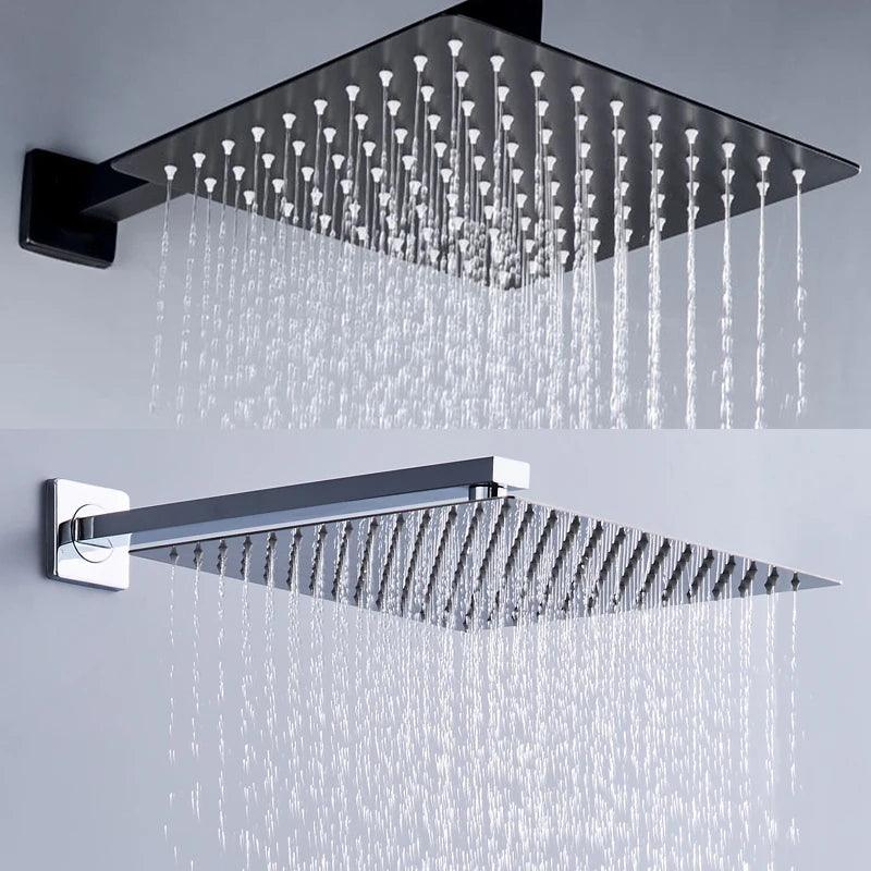 BAKALA 12 inch Stainless Steel Shower Head With Arm Wall Mounted Ultra thin Rain Shower Heads With Shower Arm CP-1212A - Twinsupliers