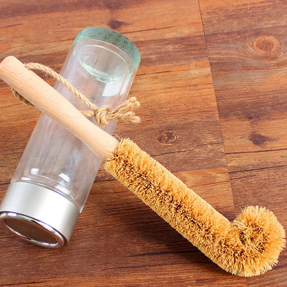 Bamboo Wood Coconut Palm Kitchen Cleaning Brush Long Handle No Dead Corner Glass Bottle Dish Cup Brush Household Cleaning Tools - Twinsupliers