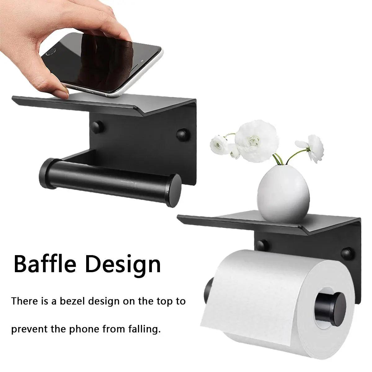 Bathroom Toilet Paper Holder Phone Rack Wall Mount WC Roll Paper Phone Holder With Towel Shelf Tissue Boxes Bathroom Accessories - Twinsupliers