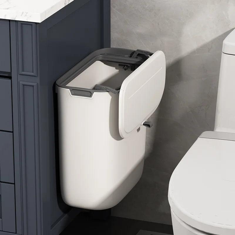 Bathroom Trash Can Wall Mounted Hanging Trash Bin With Lid Waterproof Narrow Seam Rubbish Bin Toilet Waste Garbage Bin 7/9L - Twin suppliers 