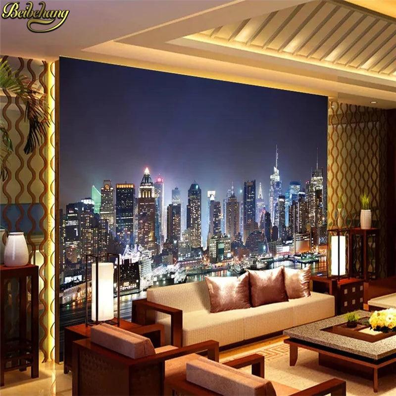 beibehang 3d papel de paede New York City large mural wallpaper roll night background scenery TV sofa bed paper of wall paper - Twinsupliers