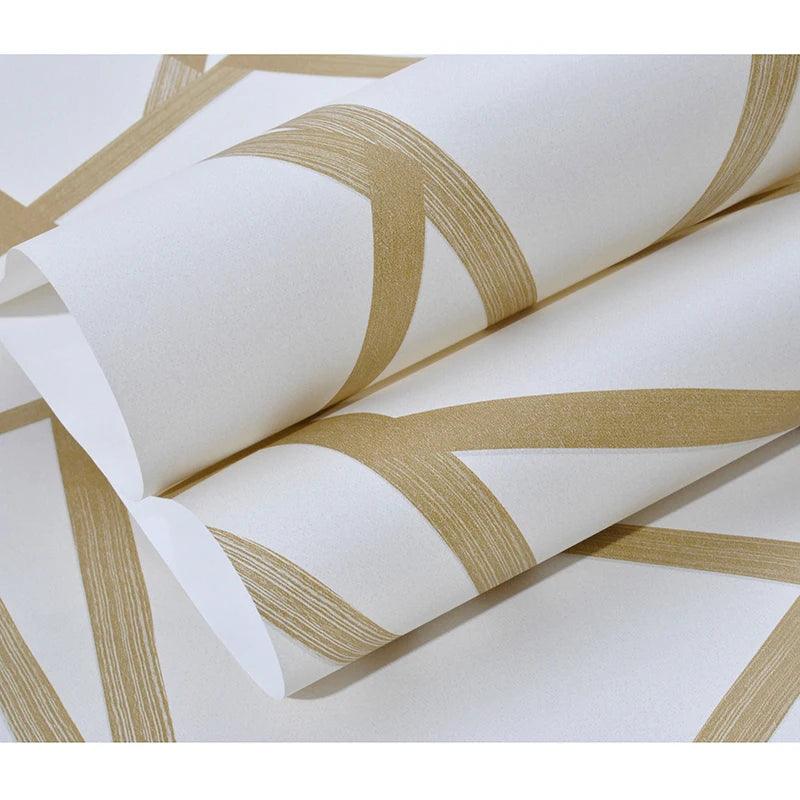 Beige Geometric Paper Wallpaper Roll Gold Triangle Luxury Wall Paper Home Decor - Twinsupliers