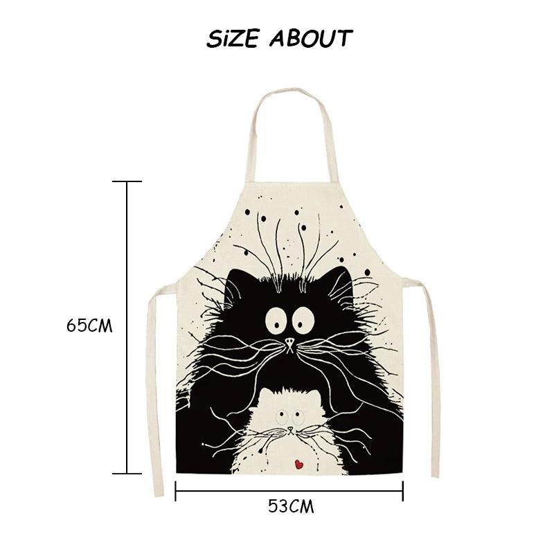 Black Cute Cartoon Cat Printed Sleeveless Cotton Linen Aprons for Man Woman 53*65cm Home Kitchen Apron Cleaning Tools Bibs 46308 - Twinsupliers