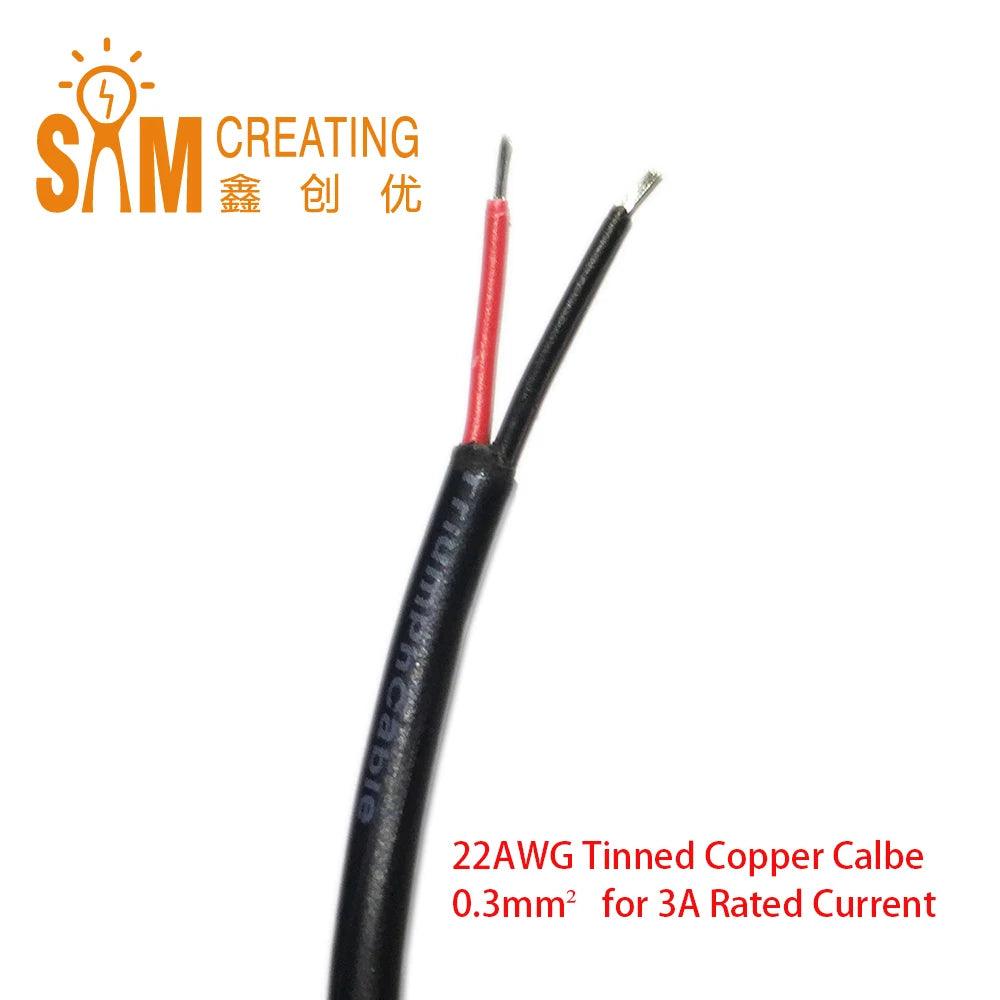 Black Jacket Tinned Copper Cable Heat Proof PVC Insulated 2Pin 22AWG LED Strip Light Connector Extension Automotive Wire 300V 3A - Twinsupliers