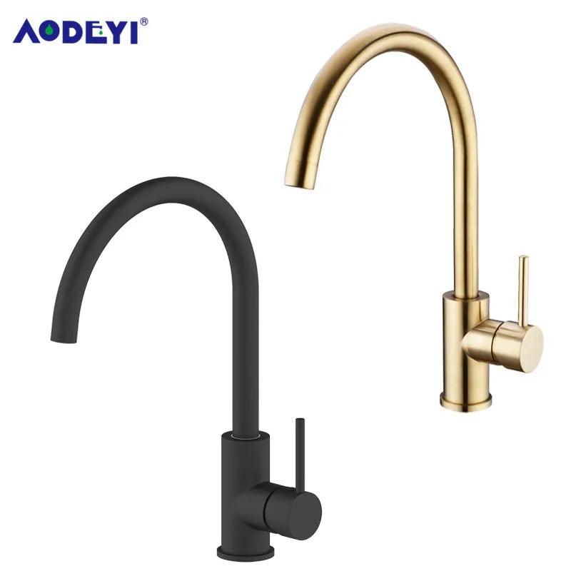 Black Kitchen Faucet Solid Brass 360 Degree Rotation Hot Cold Water Mixer Dual Sink Taps Cupboard Faucets Brushed Gold Gunmetal - Twinsupliers