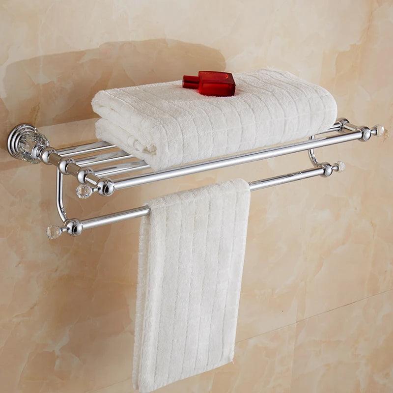 Brass Shower Shelf Toilet Paper Holder Silver Crystal Wall Mounted Towel Bar Brush Bathroom Accessories set - Twinsupliers