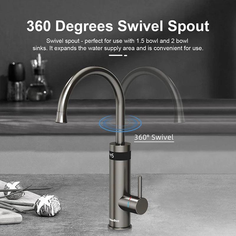 Briwellna Instant Hot Water Faucet Gunmetal Grey Electric Faucet For Kitchen 220V Flowing Heater Tap Electric Water Heater - Twin suppliers 