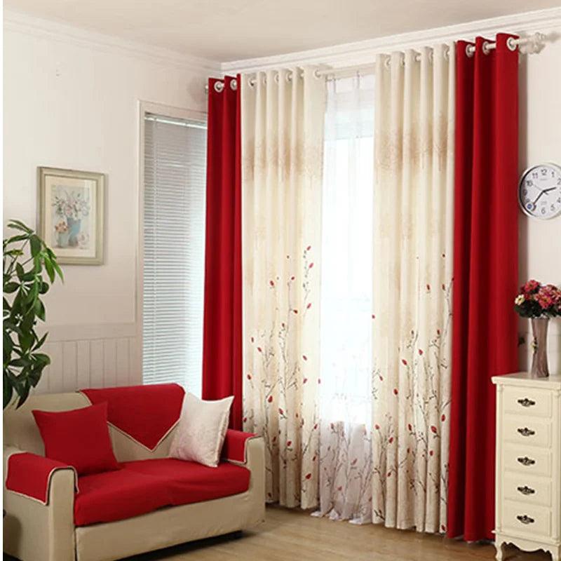 {byetee} Faux Linen Curtain Modern Rustic Red Stitching Living Room Curtains Fabrics Kitchen Door Curtains Drapes - Twin suppliers 