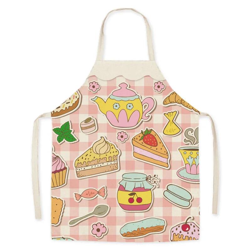 Cartoon Food Print Apron Fruit Pattern Parent-child Sleeveless Apron Linen Stain Resistant Apron Kitchen Cooking Accessories - Twinsupliers