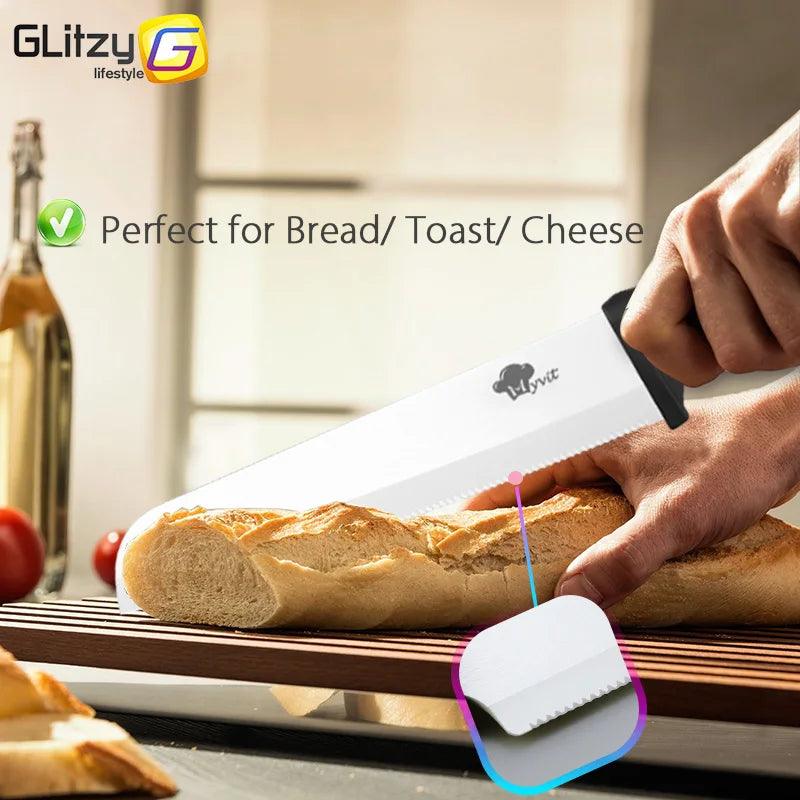 Ceramic Knife Set of Kitchen Knives 3 4 5 6 Inch Sharp Serrated Bread Chef Utility Slicer Fruit Peeler White Blade with Sheaths - Twinsupliers