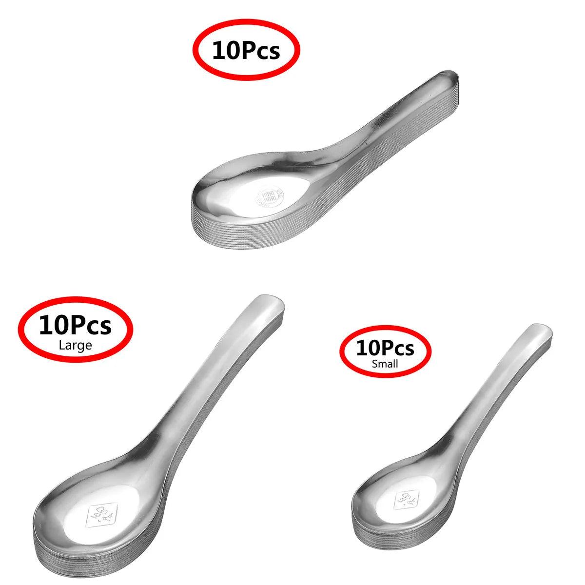 Chinese Spoons Stainless Steel Rice Soup Spoon Long Handle Flatware Cutlery Cooking Utensil Table Spoon for Kitchen Restaurant - Twinsupliers