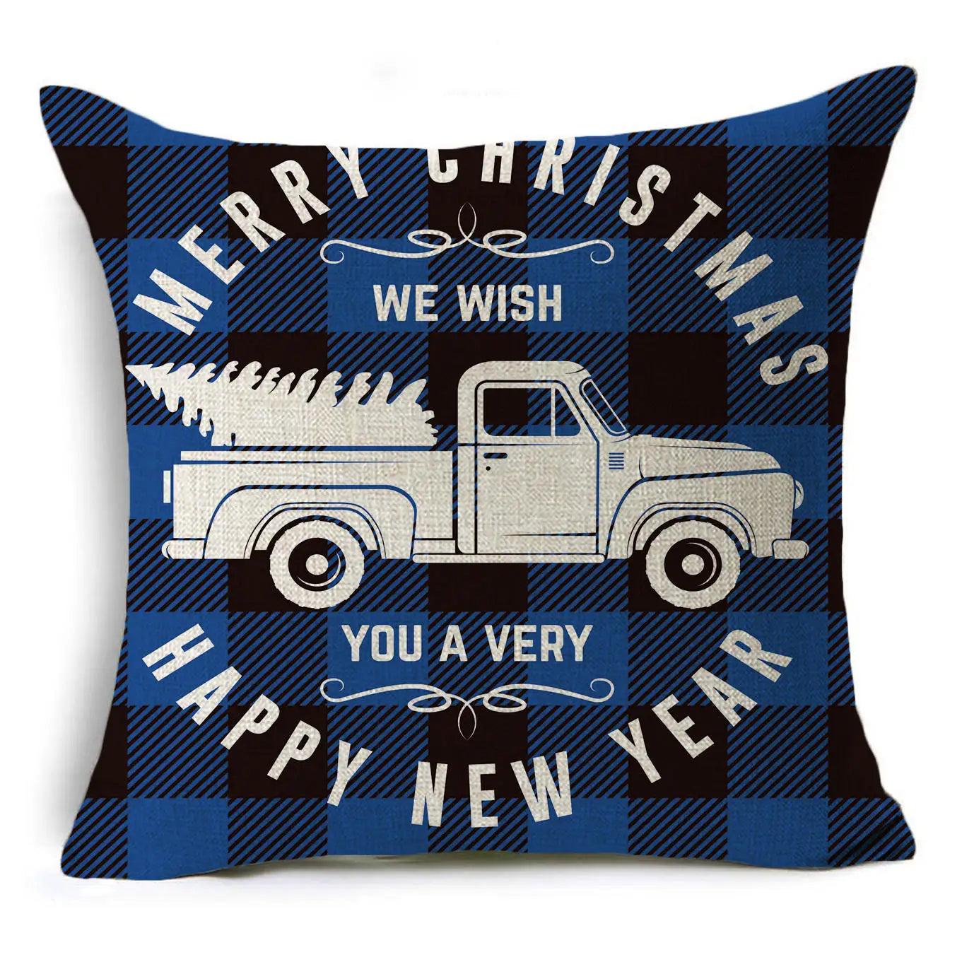 Christmas Pillowcase Blue Plaid Art Deco Cushion Cover Sofa Home Christmas Gift 45cm*45 cm - Twinsupliers