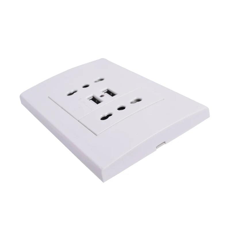 Coswall Wall Power Socket Double Universal EU / Italian / Chile Outlet With 1000mA Dual USB Charger Port for Mobile 118mm*80mm - Twinsupliers