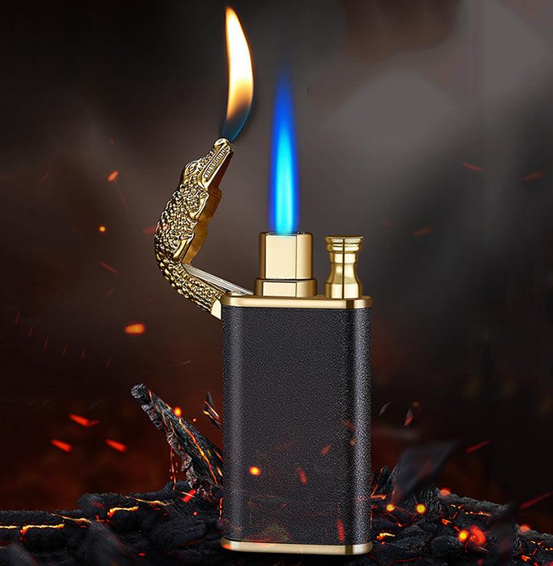 Creative Blue Flame Lighter Dolphin Dragon Tiger Double Fire Metal Winproof Lighter Inflatable Lighter - Twinsupliers