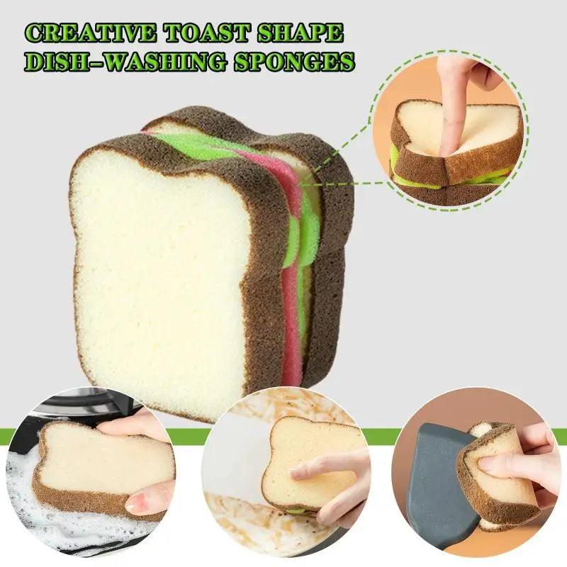 Creative Dish-washing Sponges Toast Sandwich Shape Washable Scrubber Tools For Pots Dishes Kitchen Accessories Household - Twinsupliers