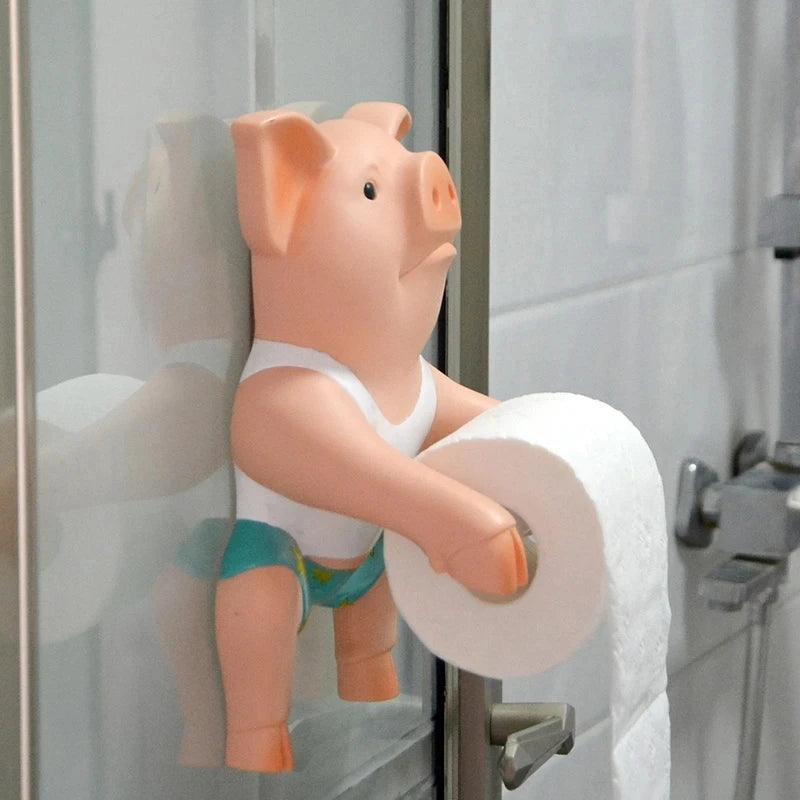 Creative Piggy Toilet Paper Holder Punch-Free Wall Mounted Hand Tissue Box - Twinsupliers