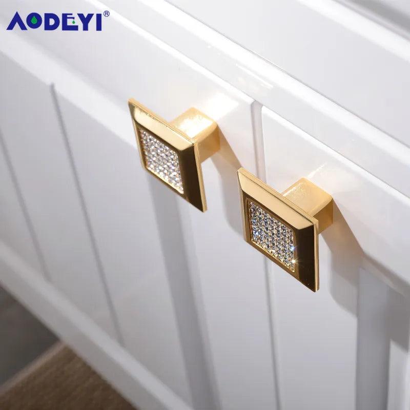 Crystal Drawer Pull Handles Diamond Sliver Wine Wardrobe Decotation Furniture Dresser Kitchen Cupboard Cabinet Knobs Gold Chrome - Twinsupliers