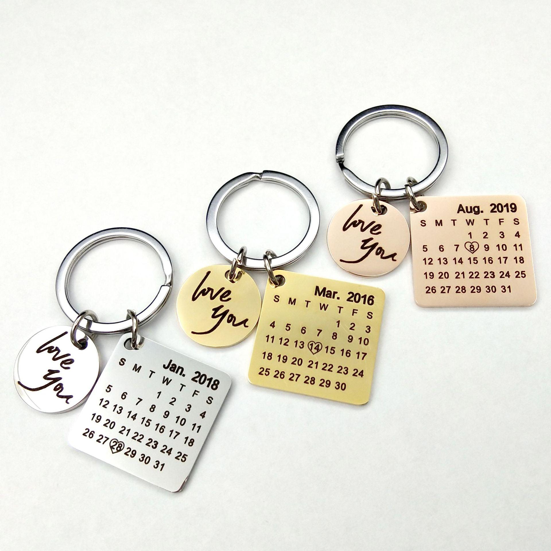 Custom DIY Personalized Calendar Keychain Hand Carved Calendar Keyring Gift For Boyfriend Girlfriend Stainless Steel Private - Twin suppliers 