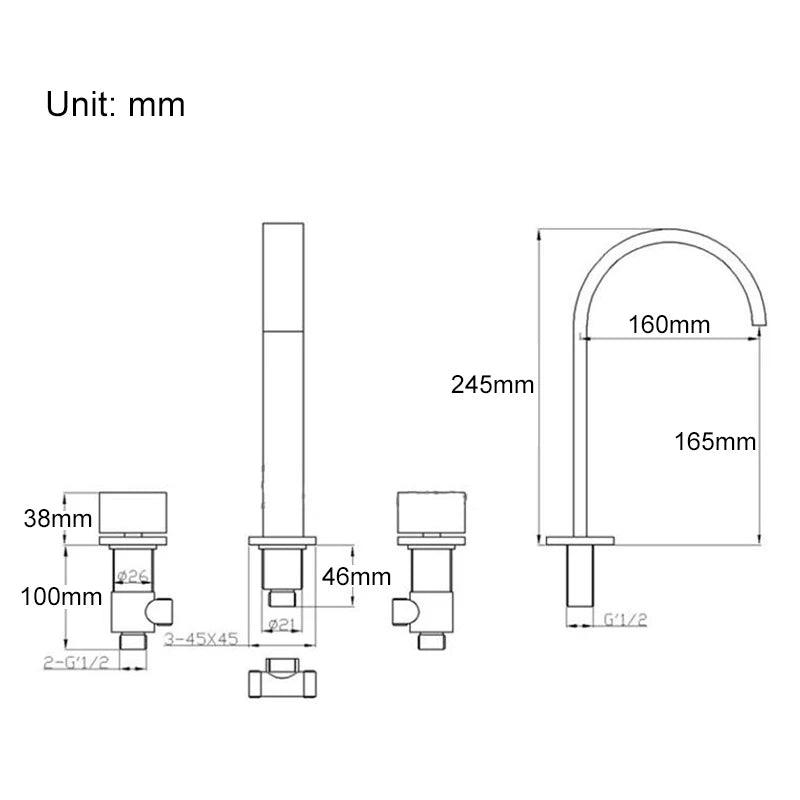 Deck Mounted Double Handle Bathroom Sink Mixer Crane Hot and Cold Water Taps 3 Pieces Square Bathroom Faucets 3 hole EL5109 - Twinsupliers