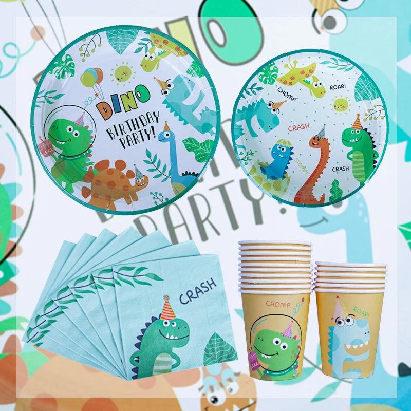 Dinosaur Party Decorations 1st Birthday Dinour Tableware Set Happy Birthday Party Decoration for Kids Boy Jungle Wild Party deco - Twinsupliers