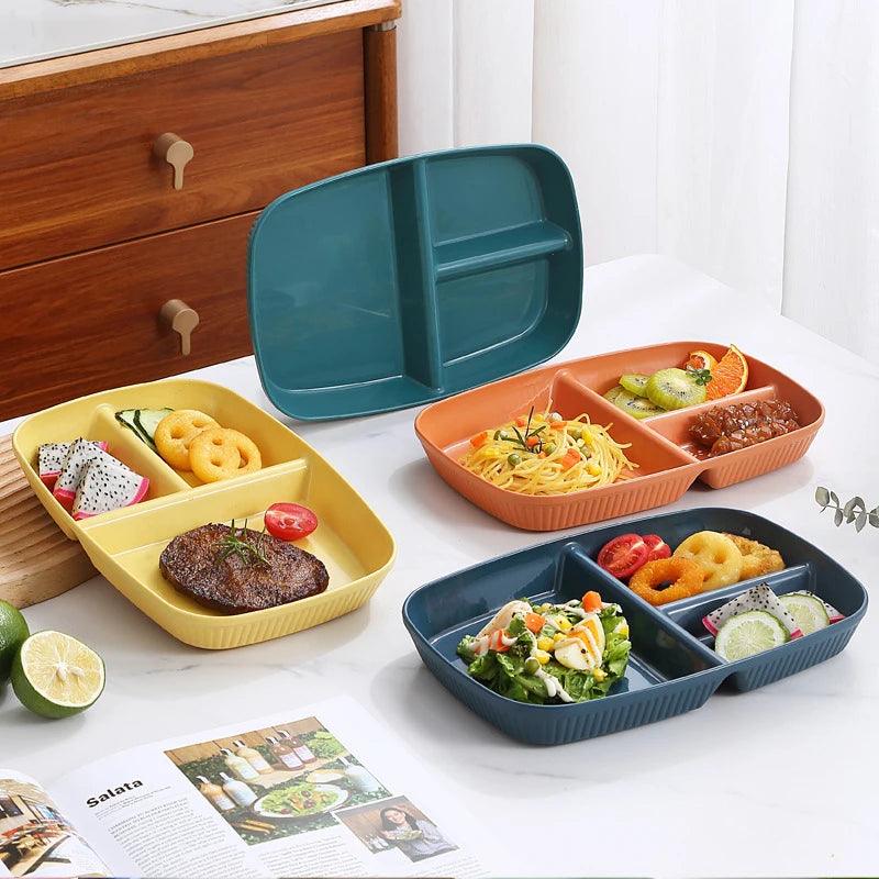 Divided Dish Diet Reusable Dinner Plate Kitchen Dinnerware Portion Plates For Adults 3 Compartments Microwave Safe - Twinsupliers