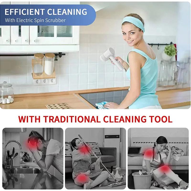 Electric Cleaning Brush Cordless Electric Scrubber Handheld Bathtub Brush Kitchen Bathroom Sink Cleaning Tool 3 Brushs Head - Twinsupliers