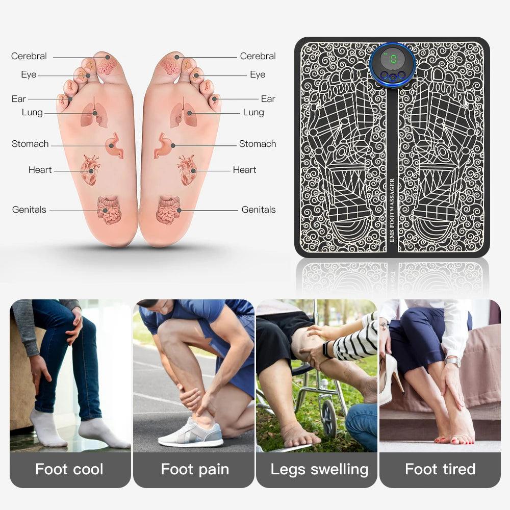 Electric EMS Foot Massager Pad Relief Pain Relax Feet Acupoints Massage Mat Shock Muscle Stimulation Improve Blood Circulation - Twinsupliers