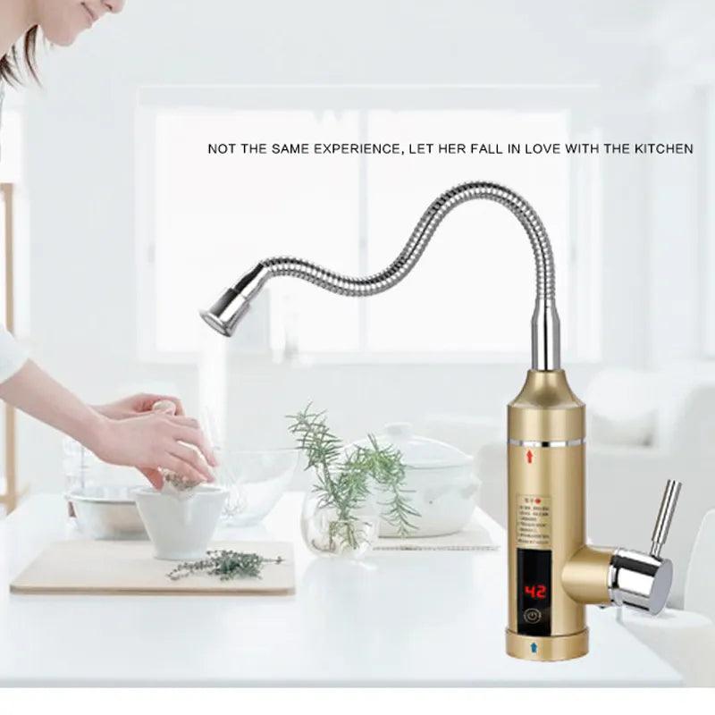 Electric Water Heater Temperature Display Universal Hose Tankless Kitchen Faucet Instant Cold Water Heating 3000W 110V 220V - Twinsupliers