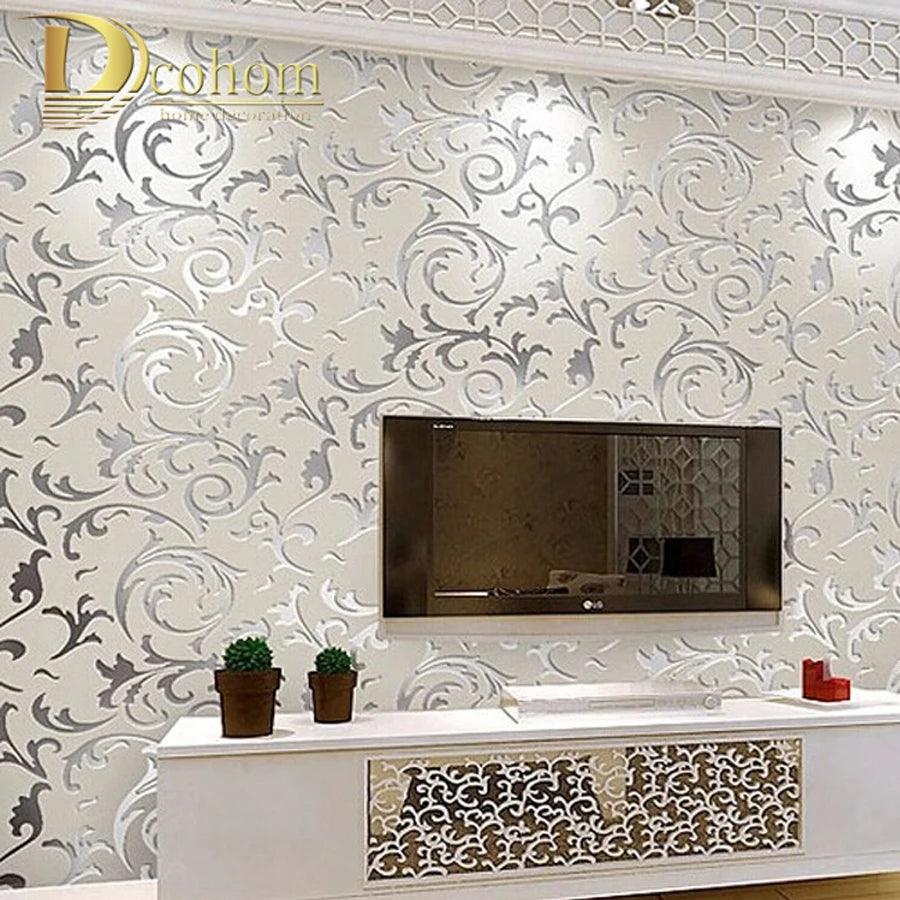 European style non-woven wallpaper classic wall paper roll purple/grey wallcovering luxury wallpaper floral papel de parede V1 - Twinsupliers