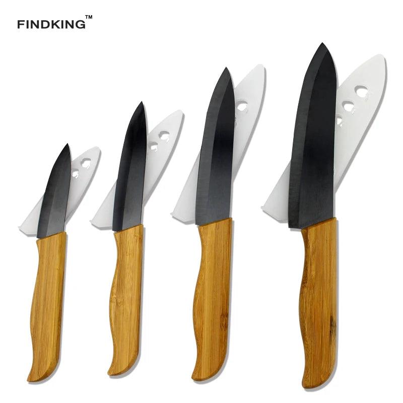 FINDKING Brand High sharp quality Bamboo handle with black blade Ceramic Knife Set tools 3" 4" 5" 6 " inch Kitchen Knives+Covers - Twin suppliers 