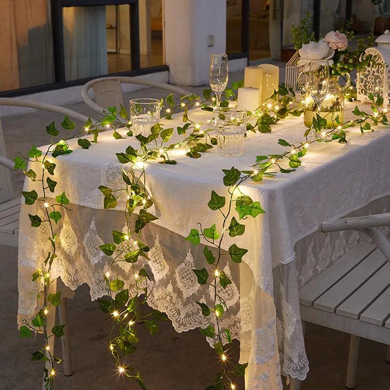 Flower Green Leaf String Lights Artificial Vine Fairy Lights Battery Powered Christmas Tree Garland Light for Weeding Home Decor - Twin suppliers 