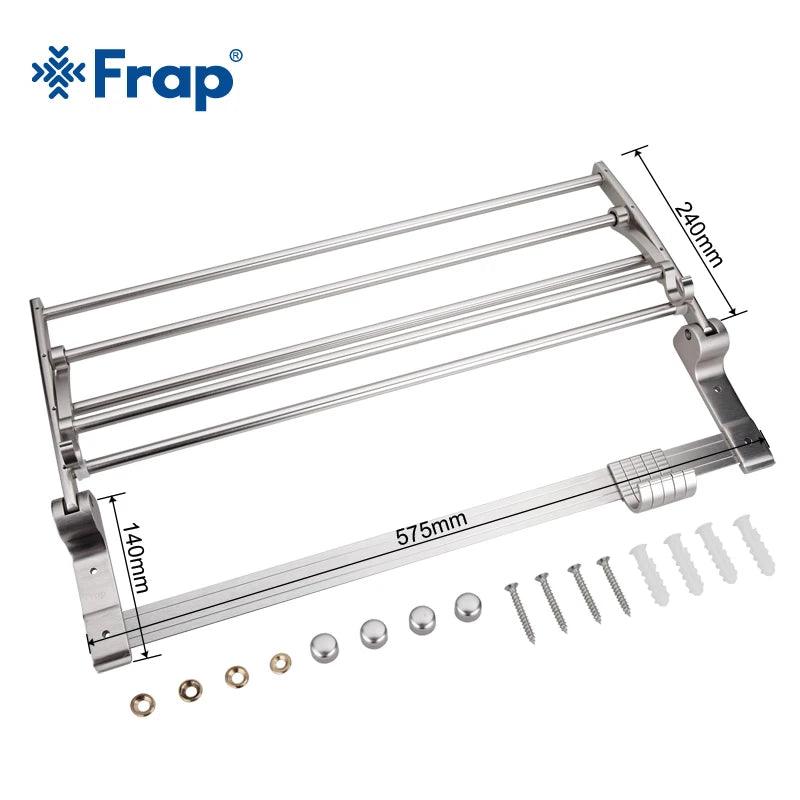 Frap Modern Style Wall Mounted Space Aluminum Silver Surface Towel Bars Towel Hanger Adjustable Towel Rack with Hooks F808 - Twinsupliers