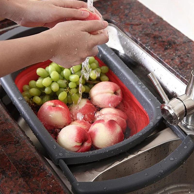 Fruit Vegetable Collapsible Colander Eco-friendly Foldable Kitchen Strainer Folding Drain Baskets With Retractable Handles - Twinsupliers