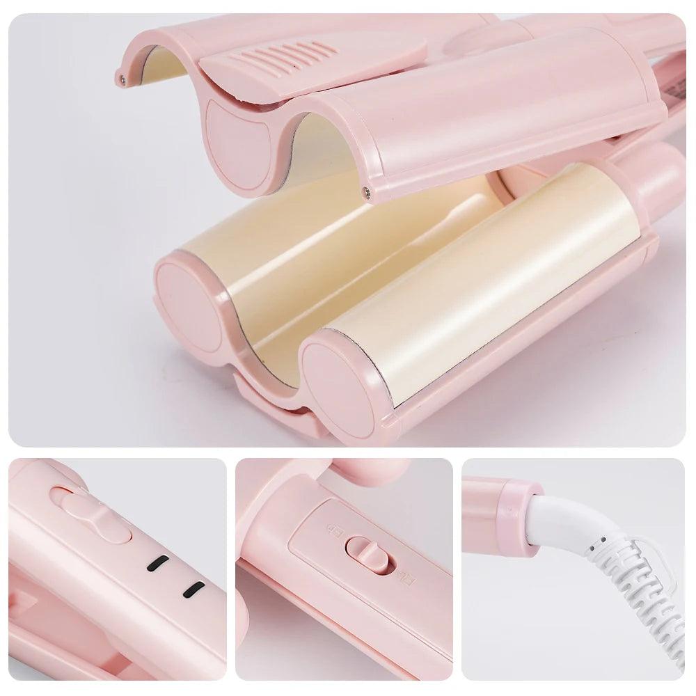 Hair Curler Triple Barrels Ceramic Curling Iron Button Key Big Wave Deep Wavy Splint Egg Rolls Electric Fast Hair Styling Tools - Twinsupliers