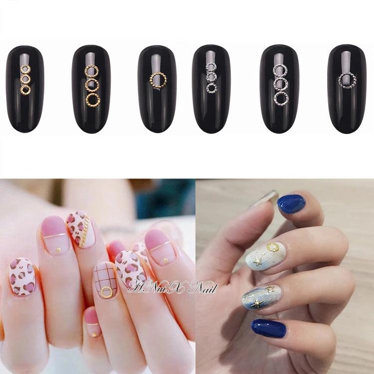 HNUIX 100 pcs new 3d nail art deco silver mini japan gold alloy hollow rivet hardware tools kawaii circle nail - Twinsupliers